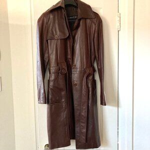 Dimitri chocolate brown women's leather trench coat NICE small / petite